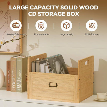 KIRIGEN Wooden Vinyl Record Storage Crate Box , Holds 80 LP Albums, Natural