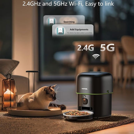 Yuposl Automatic Cat Feeder with Camera, 2L Automatic Cat Feeder, 5G WiFi APP Control, 1080P HD Video Night Vision, 1-16 Meals, 1-99 Portions, Desiccant to Keep Dry Food Fresh
