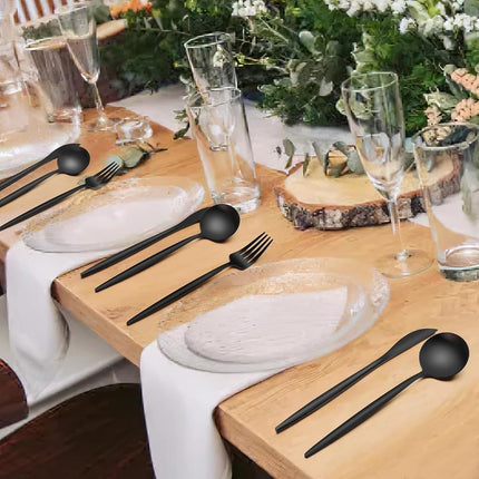 Wildone Matte Black Silverware Set 20 Piece, Stainless Steel Flatware Set Service for 4, Cutlery Utensil Sets for Home Restaurant, Include Knife Fork Spoon Set, Dishwasher Safe