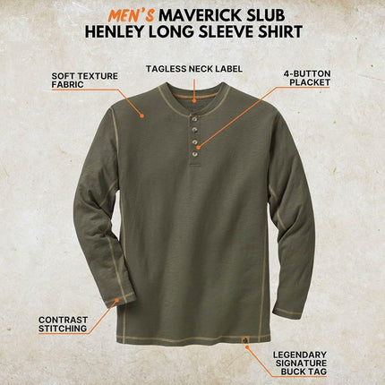 Legendary Whitetails Mens Henley Long Sleeve Casual Fit Shirt, Army Green, XX-Large
