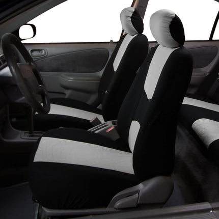 FH GROUP FH-FB050115 + F14407 Juego completo de fundas de asiento de coche de tela plana con alfombrillas de moqueta premium gris/negro - Se adapta a la mayoría de coches, camiones, SUV o furgonetas.