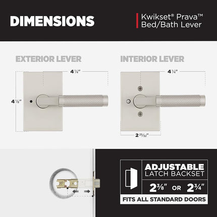 Kwikset Prava Interior Privacy Door Knurled Handle with Lock, Door Lever for Bathroom and Bedroom, Satin Nickel, Reversible Keyless Push Button Lock Door Lever, with Microban Protection