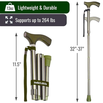 Switch Sticks Bastón plegable y ajustable de aluminio que se pliega y ajusta de 32 a 37 pulgadas, Huntington
