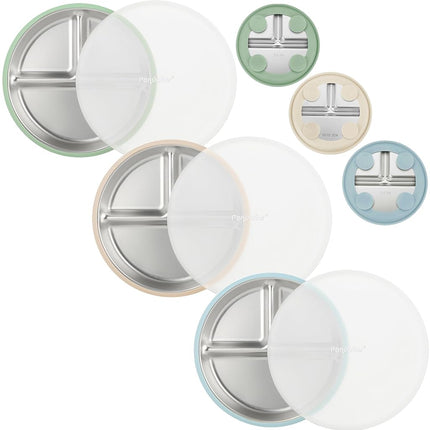 PandaEar 3 Pack Stainless Steel Baby Suction Plate