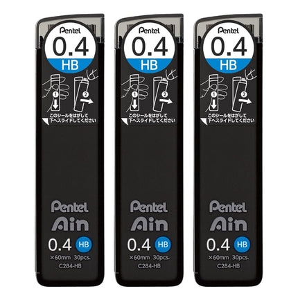Pentel Ain AMZ-XC284HB3P Mechanical Lead, 0.02 inches (0.4 mm), HB, 3 Pieces