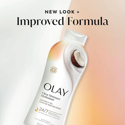 Jabón Corporal Olay Ultra Humectación Coconut Oasis, para una Piel Suave y de Aspecto Saludable, Sin Parabenos, 2.6 L en Total (4 unidades de 650 ml cada una)
