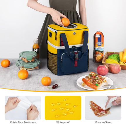 Maelstrom Lunch Box for Women, 20L Insulated Lunch Bag Men, Leakproof Double Deck Cooler Bag, Soft Lunch Cooler with Quick Access Flip-Top Lid for Work, Beach,Travel, Camping
