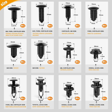 GOOACC 240PCS Bumper Retainer Clips Car Plastic Rivets Fasteners Push Retainer Kit Most Popular Sizes Auto Push Pin Rivets Set