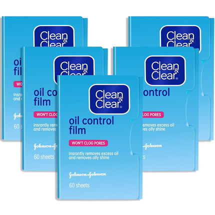 Oil Control Film, Same Series with Clean & Clear Oil Absorbing Sheets for Oily Skin Care, Blotting Paper to Remove Excess & Shine, 60 Sheets (Pack of 5)