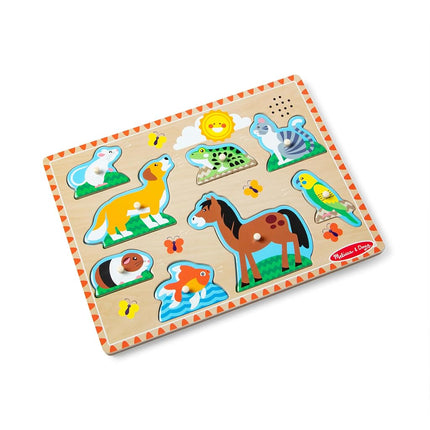 Melissa & Doug Pets Sound Puzzle � 8-Piece Wooden Peg Puzzle with Light-Activated Animal Sounds � Interactive Learning Toy for Kids Age 2 and Up