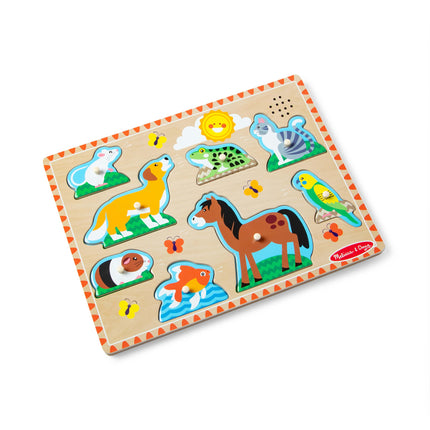 Melissa & Doug Pets Sound Puzzle � 8-Piece Wooden Peg Puzzle with Light-Activated Animal Sounds � Interactive Learning Toy for Kids Age 2 and Up