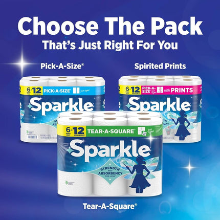 Sparkle Pick-A-Size Paper Towels, 6 Double Rolls = 12 Regular Rolls, Everyday Value Paper Towel with Full and Half Sheets