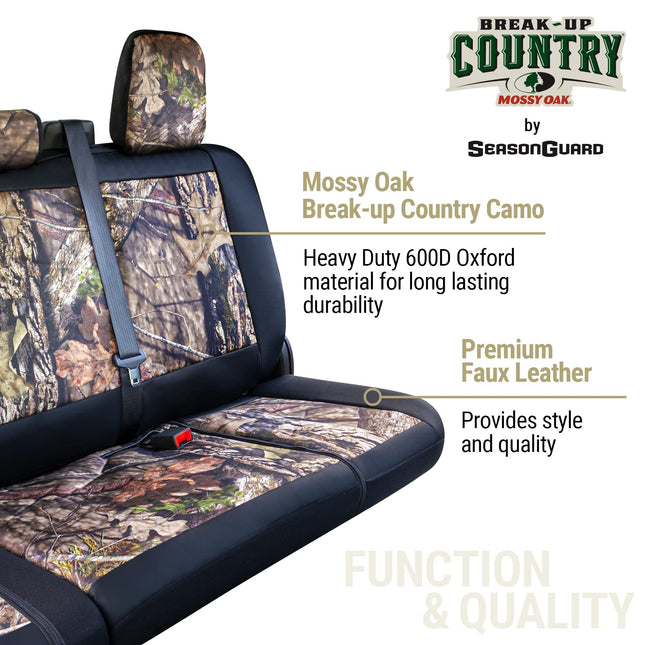 Funda para asiento de banco Season Guard Mossy Oak Camo para camionetas de tamaño completo Silverado F-150 Ram Sierra Titan Tundra; asientos de banco plegables o estándar; tejido Oxford 600D con piel sintética