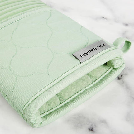 KITCHENAID Quilted Cotton Terry Cloth Oven Mitt, Pot Holder, Kitchen Towel 4-Pack Set, Heat Resistant, Silicone Grip, Gift Set, Pistachio, 16"x26", 7"x13" & 7"x10"