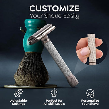 Parker THE VARIANT CLOSED COMB - ADJUSTABLE Double Edge Safety Razor, Customize your Shave with a Turn of the Dial from Mild to Aggressive - 5 Blades Included (SATIN CHROME)
