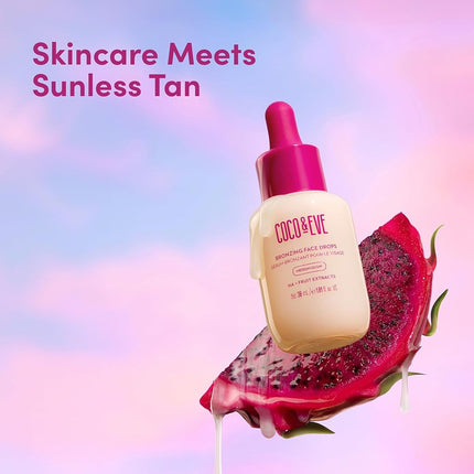 Coco & Eve Sunny Honey Bronzing Face Drops (Dark) - Natural, Hydrating Hyaluronic Acid | Indoor Sunless Moisturizing Facial Self Tanner (30ml)