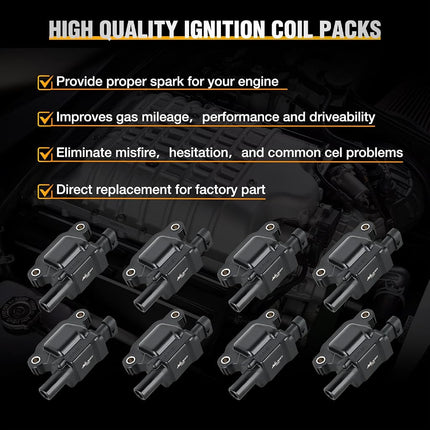 Nilight Ignition Coil Pack UF413 Fit for Chevy Silverado 1500 2500 HD Tahoe Suburban Avalanche Express Corvette Camaro Impala GMC Yukon Cadillac Escalade Pontiac 5.3 6.0L V8 Engine#OE 12611424(8 Pcs)