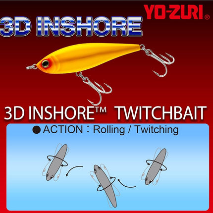 Yo-Zuri 3D Inshore Twitchbait Slow Sinking Lure, Red Head, 90mm/3-1/2