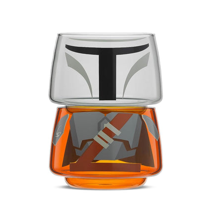 JoyJolt Character Stackable Star Wars Drinking Glasses - 8oz Mandalorian Glass Cups, Head and Body! Set of 2 for Bar, Kitchen - Fun Glassware, Star Wars Gifts