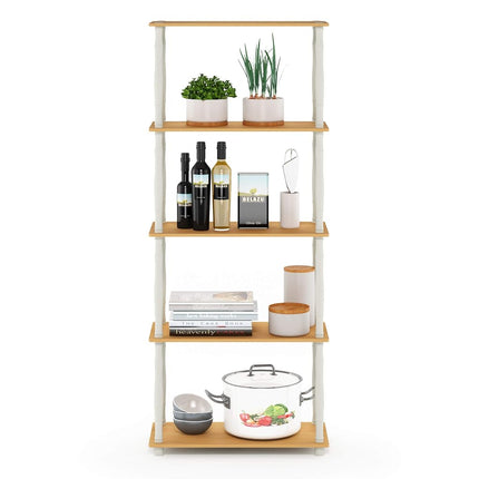 Furinno TURN-S-TUBE Storage Shelves, 5-Tier Book Shelf, Corner Shelf, Toolless Open Shelves, Classic Tubes, for Organization and Storage, Living Room, Garage, Home Office, Beech