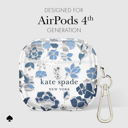 Kate Spade New York AirPods 4 Protective Case with Keyring Ring - Flower Bed Blue Compatible with AirPods 4th Generation