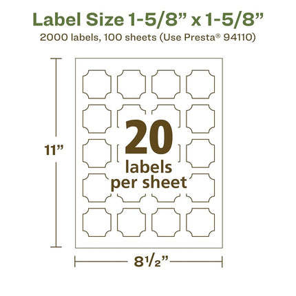 Avery EcoFriendly Matte White Recycled Square Scalloped Labels, 1-5/8" x 1-5/8", Print-to-The-Edge, Matte White Labels, Permanent Adhesive, Laser/Inkjet Printable, 2,000 Total
