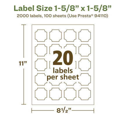 Avery EcoFriendly Matte White Recycled Square Scalloped Labels, 1-5/8" x 1-5/8", Print-to-The-Edge, Matte White Labels, Permanent Adhesive, Laser/Inkjet Printable, 2,000 Total