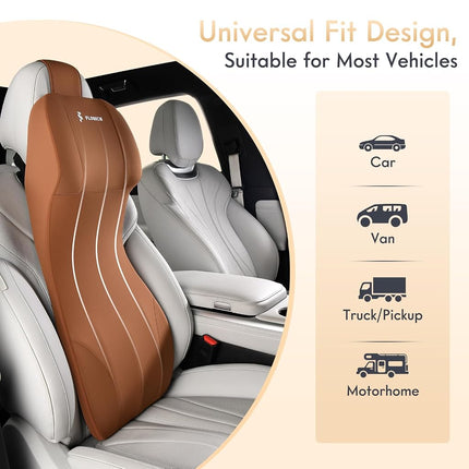 FLORICH Car Seat Lumbar Support with Headrest Pillow Memory Foam Car Lumbar Pillow Back Support Cushion 2-in-1 Ergonomic Back Rest Pillow & Car Neck Pillow for Driving Tailbone Pain Relief, Brown