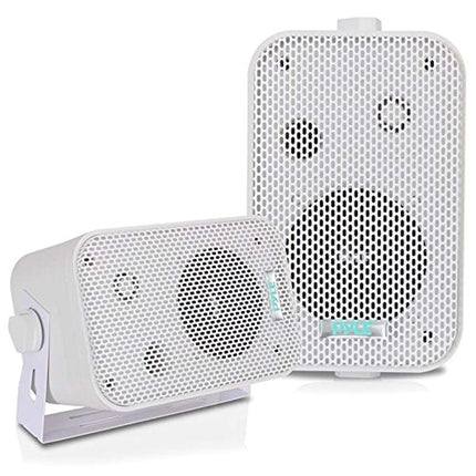 Pyle 2Pc Outdoor Weatherproof Speaker System - 3.5 Inch Dual Waterproof Wall or Ceiling Mounted Speakers w/Heavy Duty Grill, Universal Mount - for Pool, Patio or Indoor Use - AZPDWR30W (White)