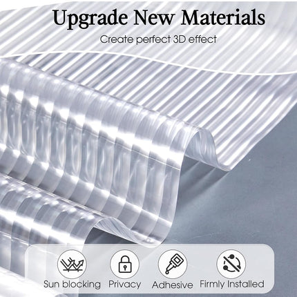 Windimiley Reeded Glass Window Privacy Film: 3D Fluted Bathroom Window Clings UV Sun Blocking Heat Blocker Decorative Window Stickers Adhesive Frosted Window Decals Cover,23.6x157.5in,Transparent