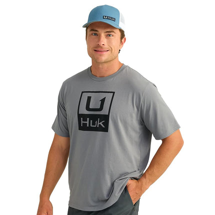 T-shirt performant à manches courtes HUK pour homme, T-shirt de pêche à logo empilé-Night Owl, Très Grand
