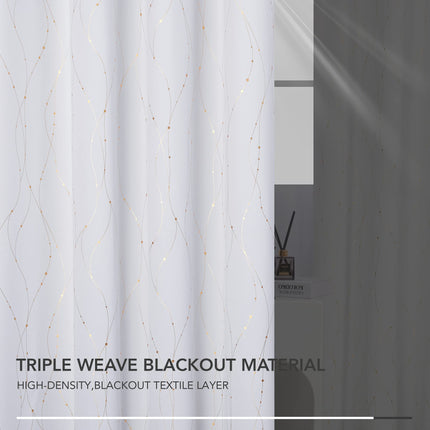 Deconovo Grommet Blackout Curtains with Pattern Wave Line with Dots Foil Print for Bedroom Window Curtains 52 x 95 Inch Silver Grey 2 Drapes