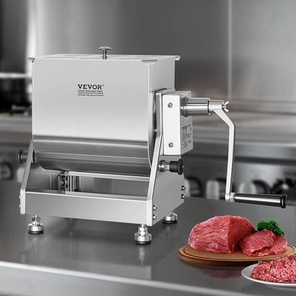 VEVOR Manual Meat Mixer, 30L Tilt Tank – Heavy Duty Stainless Steel Hand Mixer for Ground Beef & Sausage, Max 45lb Mixing Meat Capacity, with Lid Handle