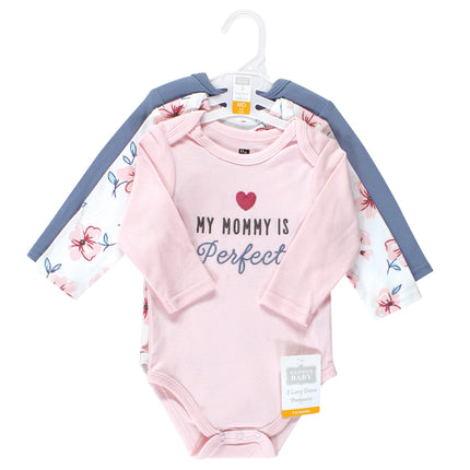 Hudson Baby Baby Girls Cotton Long-sleeve Bodysuits 3-pack, Perfect Mommy, 9-12 Months