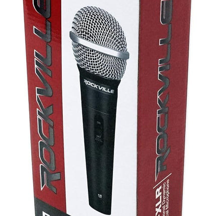 Rockville RMC-XLR Wired Dynamic Microphone, Full Metal Body, M-56 Cartridge, (2) 10 Ft OFC Cables, Mic Clip & Case, for DJs, Karaoke, and Live Performances