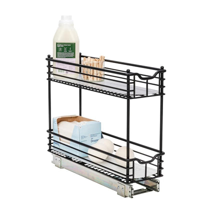 Rangement coulissant étroit à deux niveaux Household Essentials, noir mat, idéal pour les armoires minces dans la cuisine, la salle de bain et plus encore