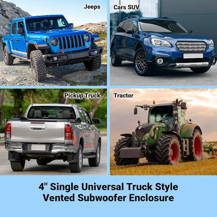 Atrend 8" Single Universal Truck Style Vented Subwoofer Enclosure - Mitered & Dado End Panels - Premium Carpeted Finish, Silver Spring-Loaded Terminal & 5/8" MDF Construction- Upgrade Your Audio Setup