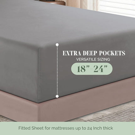 Elegant Comfort 1500 Premium Hotel Quality 18-24 Inches Deep - Extra Deep Pocket Single Fitted Sheet for High Mattress, Luxury and Softest, Smart Pocket - Wrinkle Free, King, Gray