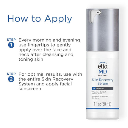 EltaMD Skin Recovery Face Serum Repairs Damaged Skin, Amino Acid and Antioxidative Formula, Hyaluronic Acid Face Serum with Vitamin B5, 1 Fl Oz, Untinted