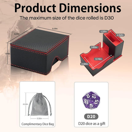 Stepane Dice Tower and Tray, Portable Commander Deck Box, Foldable Dice Storage Box for Dungeons and Dragons Rolling Tray Black/Red