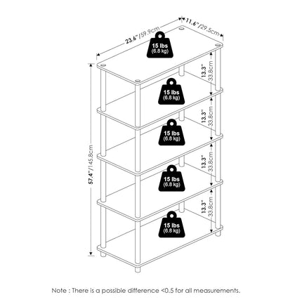 Furinno TURN-N-TUBE Storage Shelves, 5-Tier Book Shelf, Corner Shelf, Toolless Open Shelves, for Organization and Storage, Living Room, Garage, Home Office, Americano