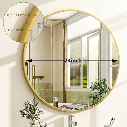 EASLY 24 Inch Round Mirror, Gold Metal Frame Wall Mirror for Bathroom