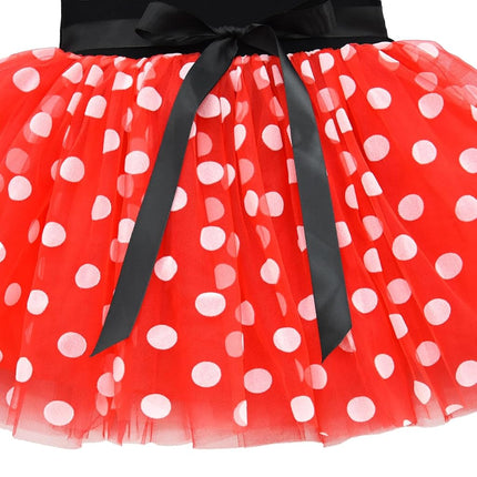 Dressy Daisy Little Girl Costume Polka Dots Fancy Dress Up with Mouse Ears Headband Birthday Party Outfit Size 8, Red