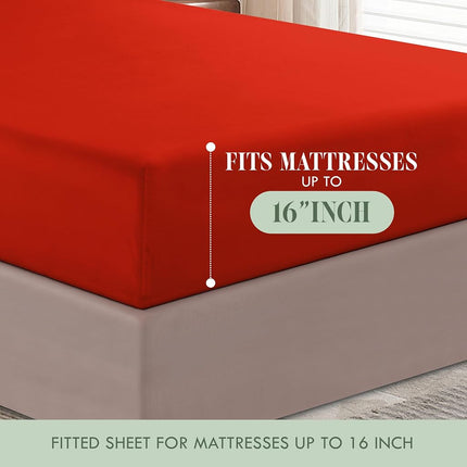 Elegant Comfort Luxury Soft 1500 Premium Hotel Quality Microfiber Wrinkle and Fade Resistant Cozy 6-Piece Bedding Set, Easy All Around Elastic Fitted Sheet, Deep Pocket, Queen, Red