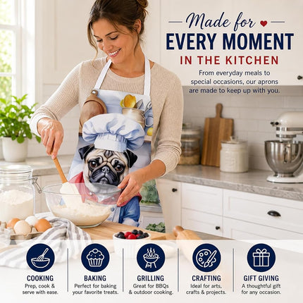Caroline's Treasures Pug The Chef Apron Cooking Kitchen Server Baking Crafts Gardening for Adult Women Men, Unisex, Large, Multicolor