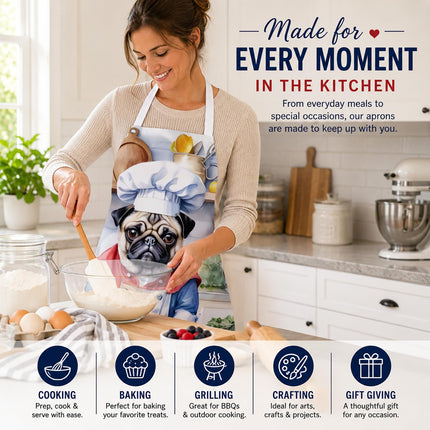 Caroline's Treasures Pug The Chef Apron Cooking Kitchen Server Baking Crafts Gardening for Adult Women Men, Unisex, Large, Multicolor