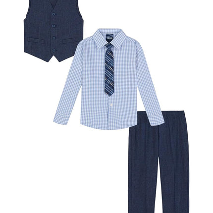 IZOD Boys' 4-Piece Set with Collared Dress Shirt, Tie, Vest, and Pants, Tanzanite, 10