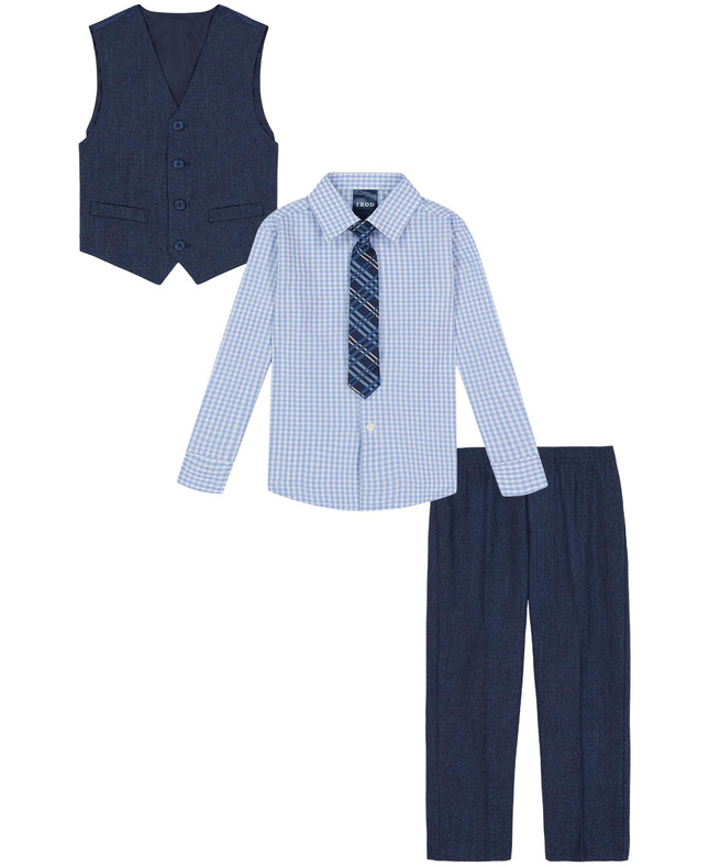Ensemble 4 pièces IZOD pour garçons avec chemise habillée à col, cravate, gilet et pantalon, tanzanite, 10