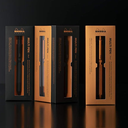 RHODIA 9340C - 3 in 1 scRipt Multipen 2 Ballpoint Pens 0.5 mm Black & Red + 1 Graphite Mechanical Pencil 0.5 mm - Hexagonal Body in Orange Brushed Aluminium - Refillable - Eraser Under the Push Button