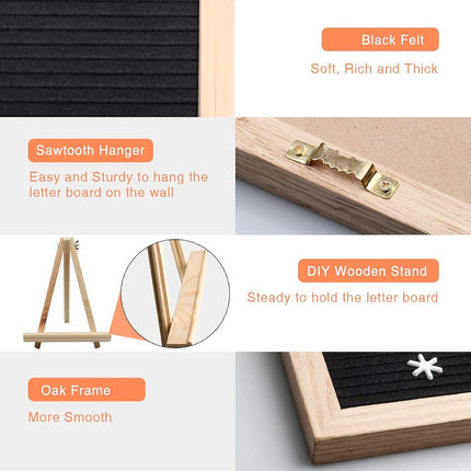 WIWAPLEX Black Felt Letter Board, Word Board Sign, 16 x 12 inch Changeable Letter Board with 730 Plastic Message Board Letters Numbers Symbols Emoji, Wooden Tripod Stand, Scissors, 3 Free Storage Bags